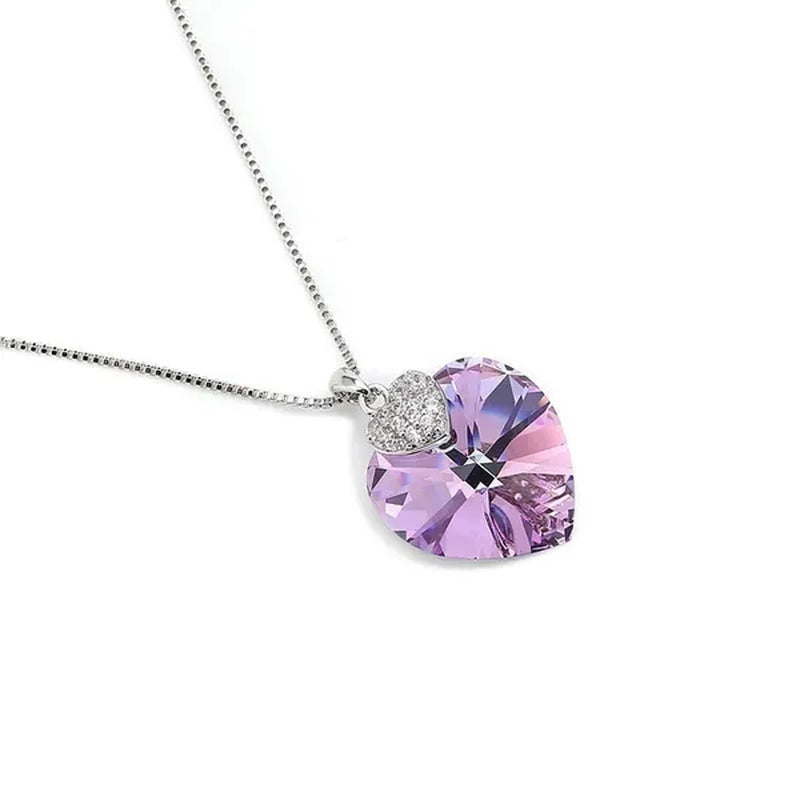 Fashion 925 Silver Heart Shape Crystal Hook Earrings Zircon Pendant Necklace Gift for Lady CZ Women Charm Anniversary Gift Birthday Party Jewelry Bridal Engagement Wedding Jewelry Gift