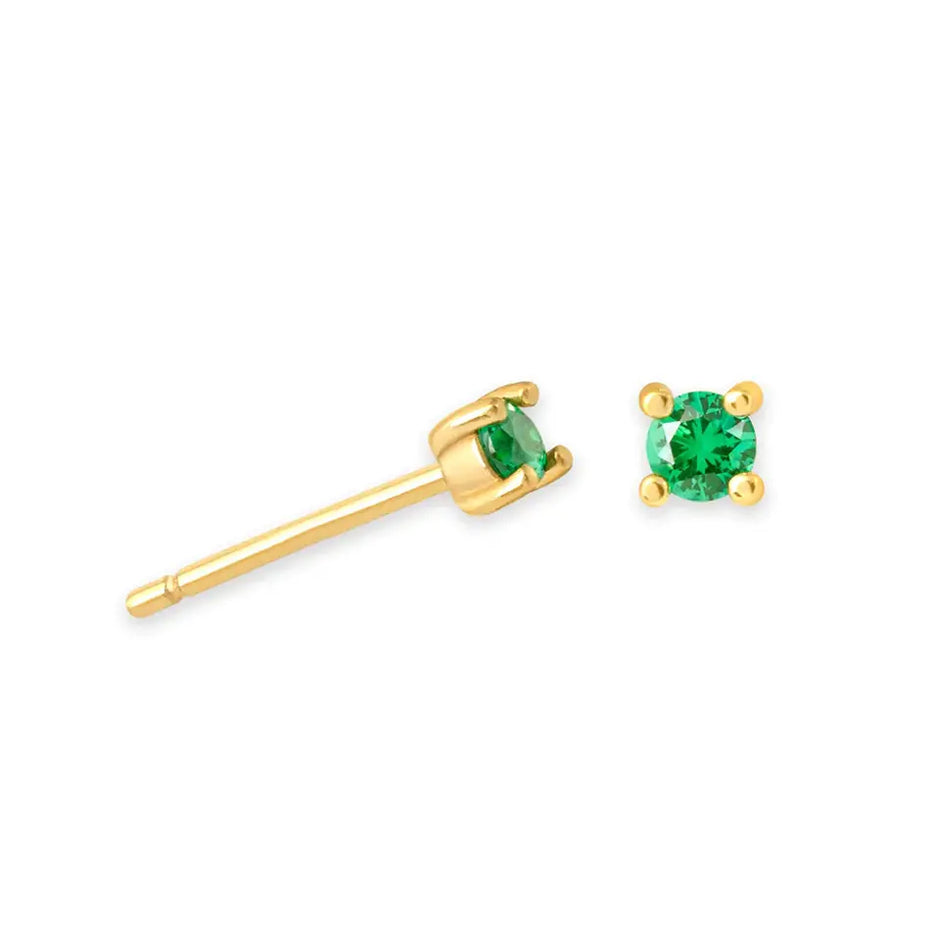 18K Gold Plated 925 Silver Birthstone Stud Earrings - Mini Colored Zircon
