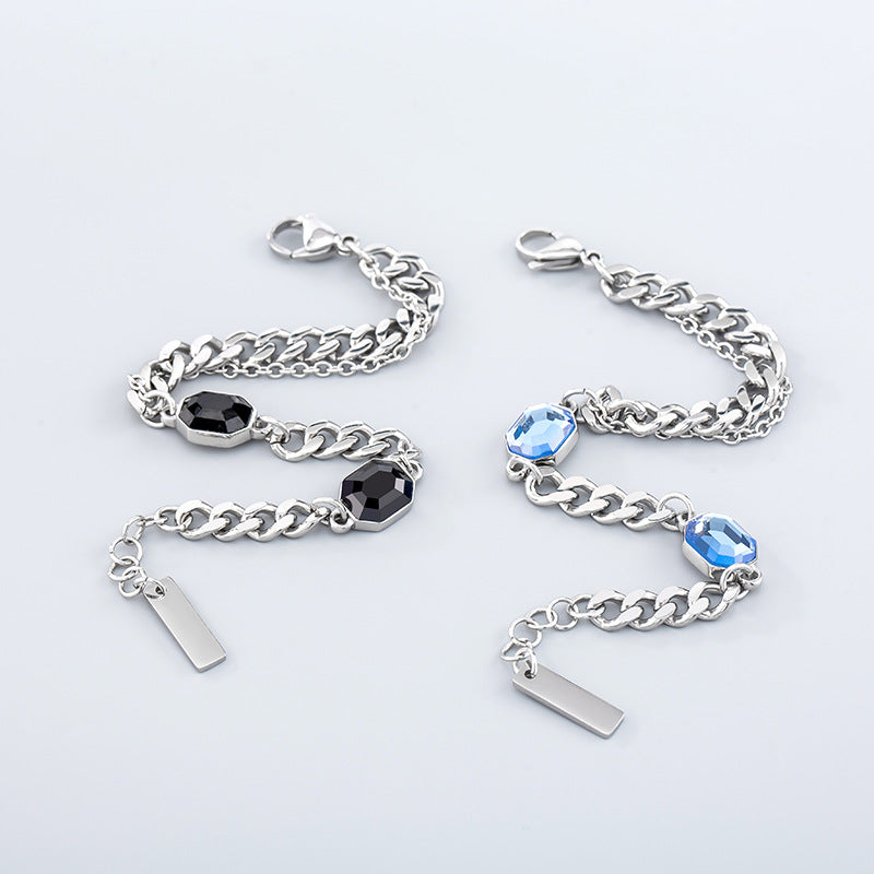 Blue & Black Crystal Titanium Steel Bracelet
