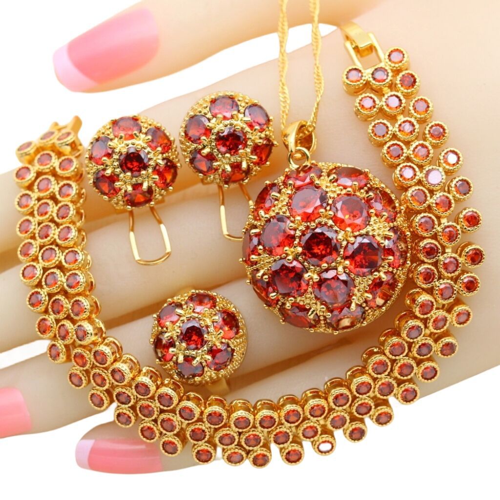 Gold Zircon Jewelry Set - 4-Piece Collection