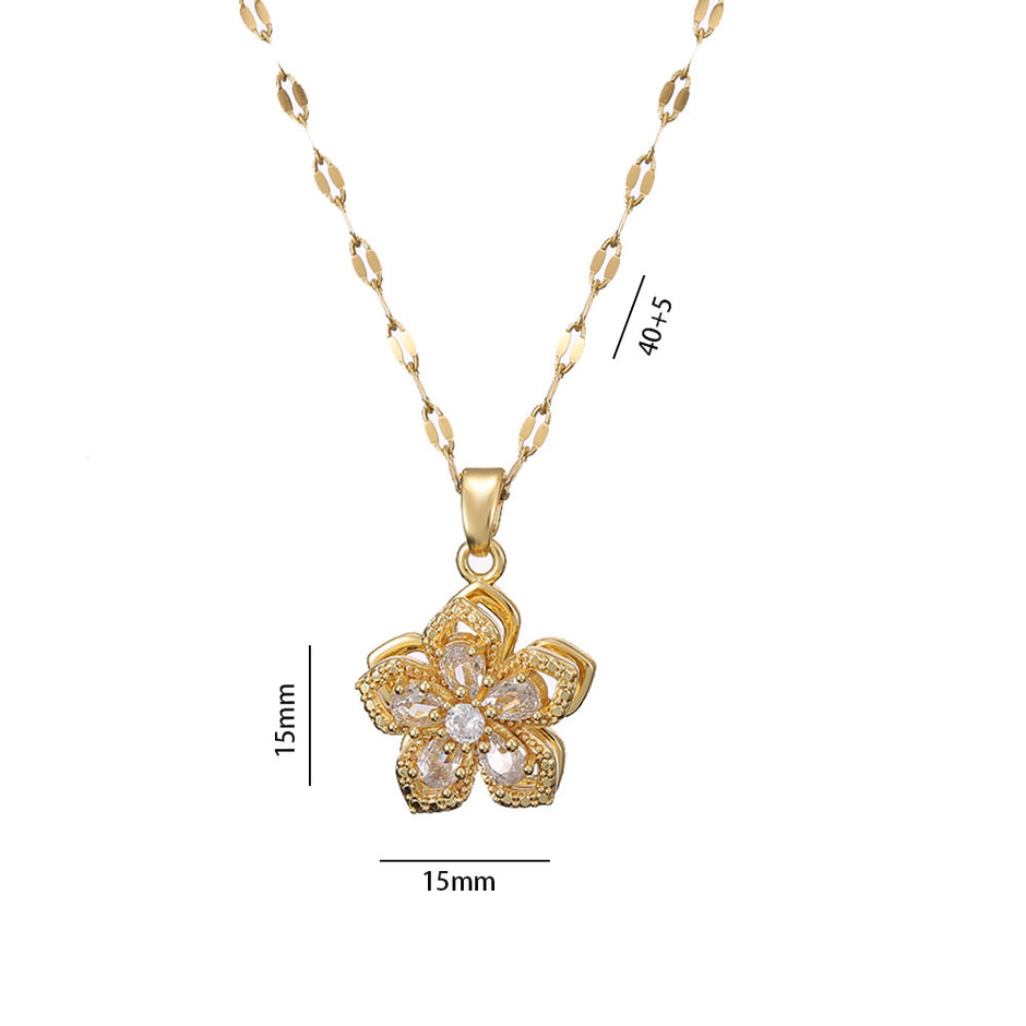 Rotating Rhinestone Flower Necklace
