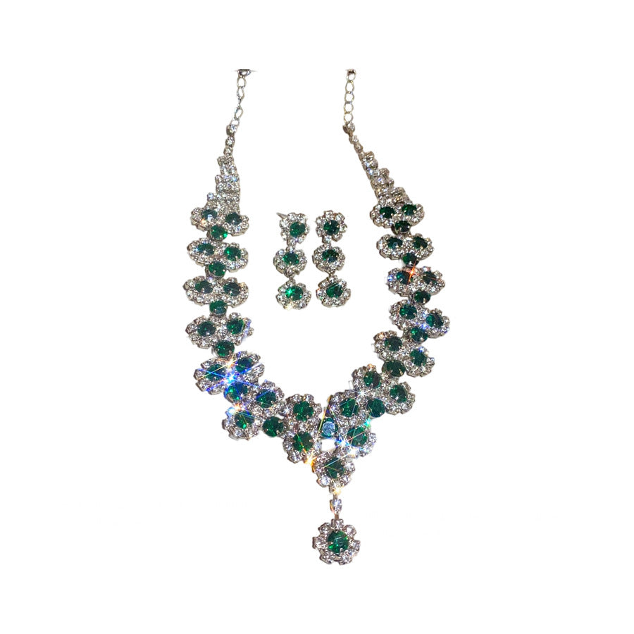 Diamond Flower Layered Necklace & Earring Set