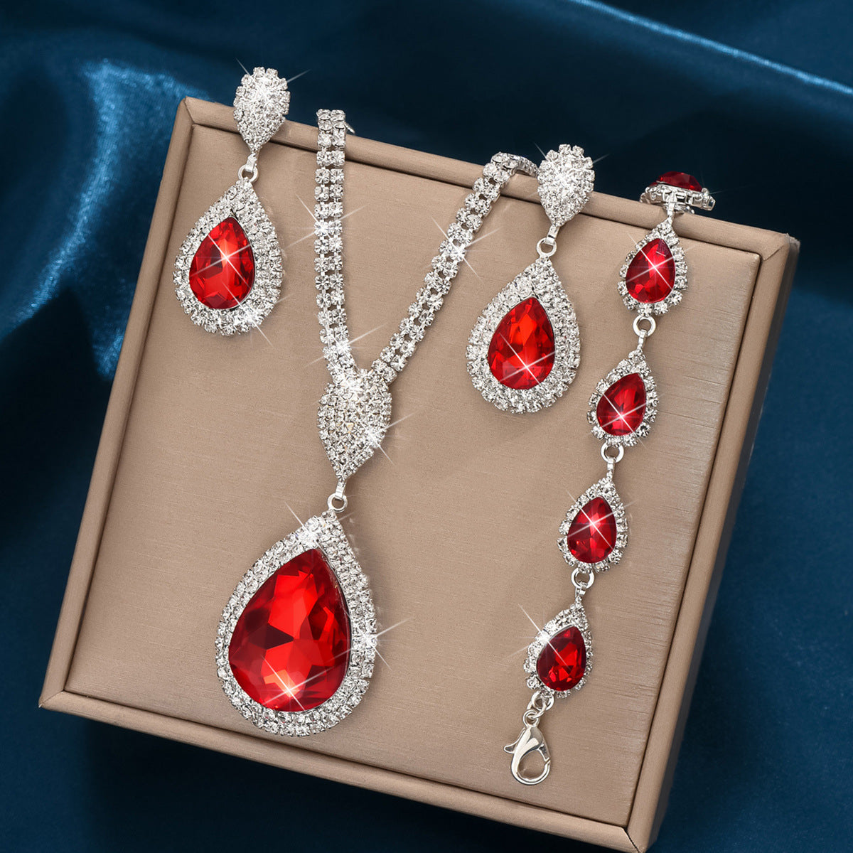 Sapphire & Ruby Teardrop Jewelry Set