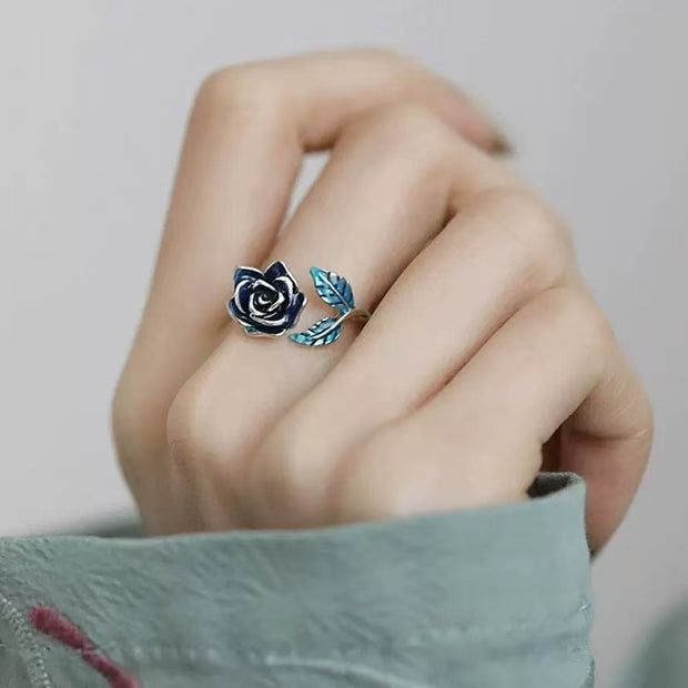 Blue Enamel Rose Ring