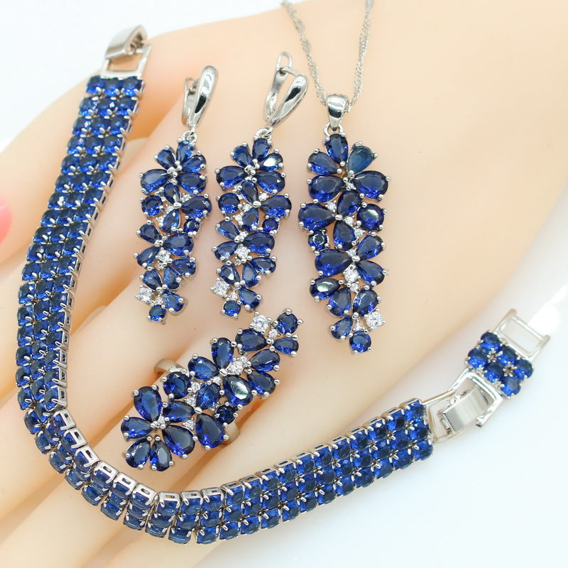 Blue Zircon Jewelry Set - 4-Piece Collection