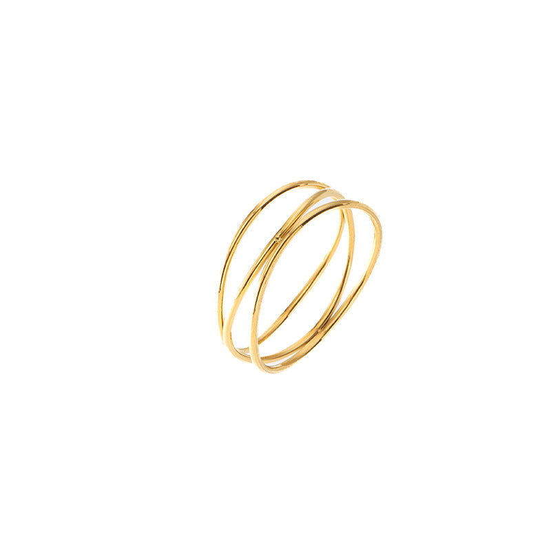 Three-Layer Geometric Gold Ring