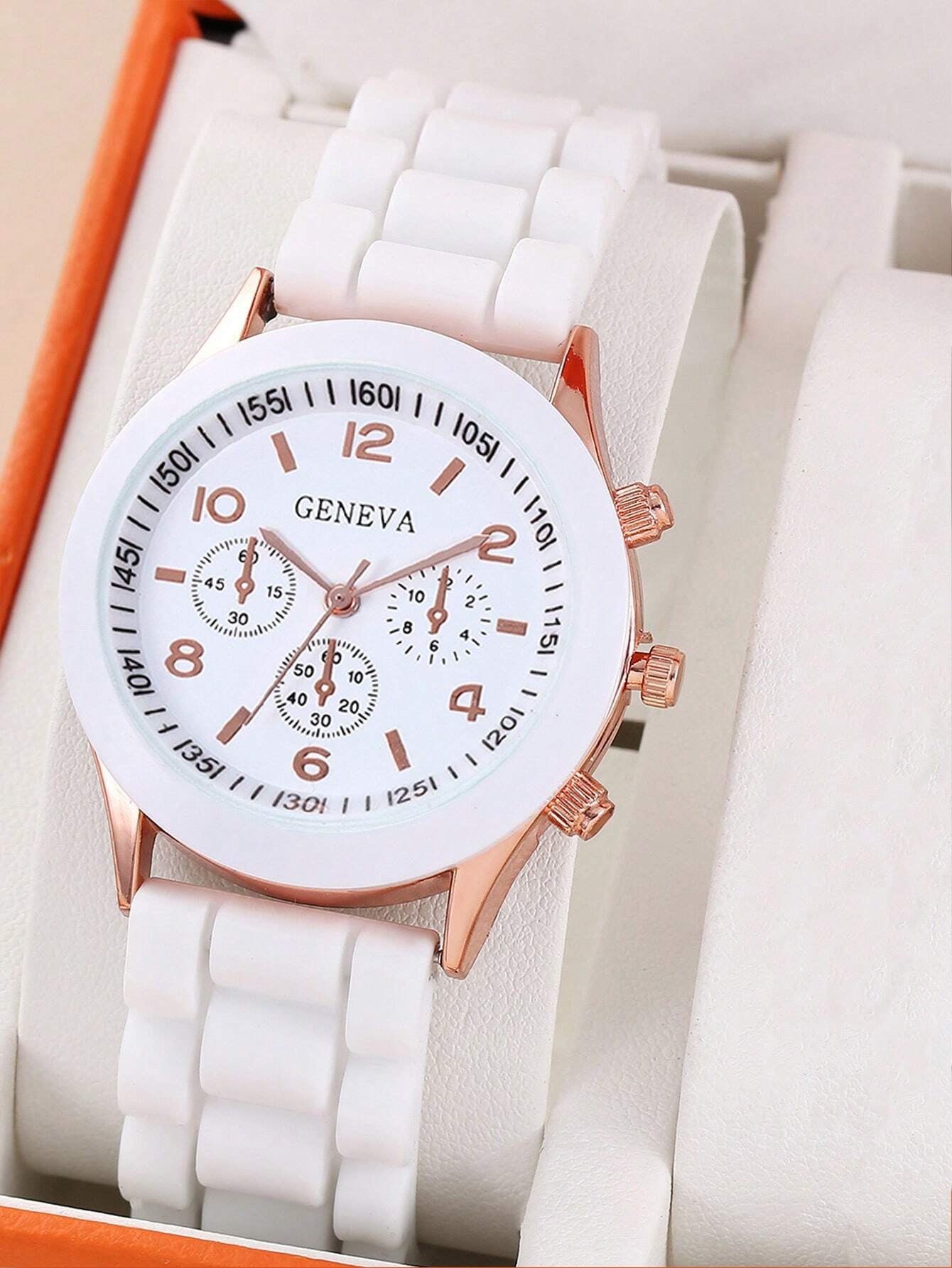 5Pcs Cute White Silicone Watch Girls Quartz Watch Necklace Bracelet Earrings Jewelry Jewelry Set Halloween Gift Christmas Gift Friends the Best Choice