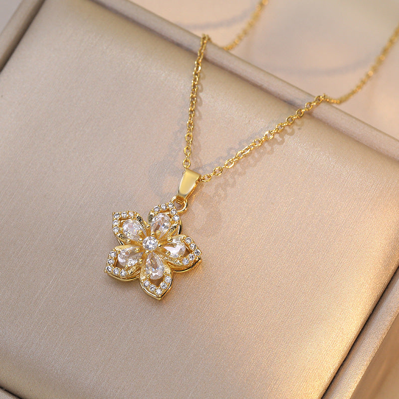 Rotating Rhinestone Flower Necklace
