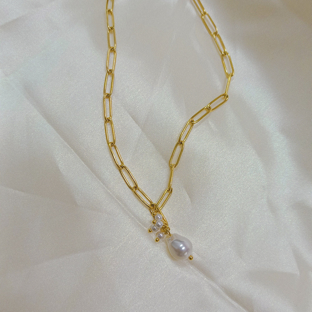 Cross Chain Pearl Necklace