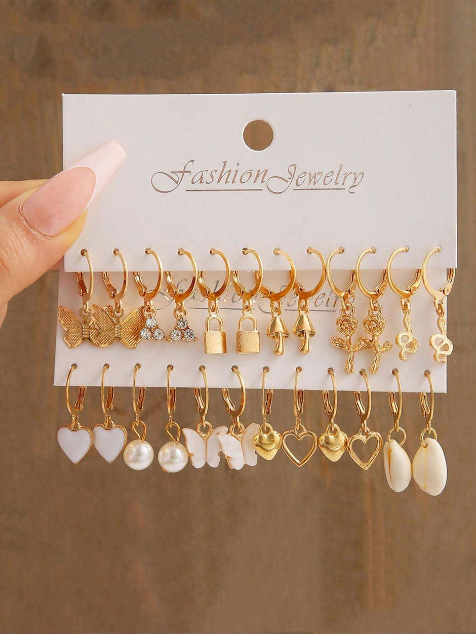 24Pcs/Set Simple C-Shaped Rhinestone Stud Earrings Set for Women, Great for Date or Vacation Gift