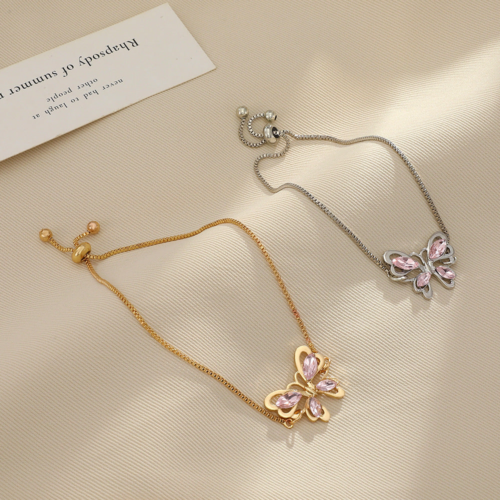 Pink Crystal Hollow Butterfly Bracelet