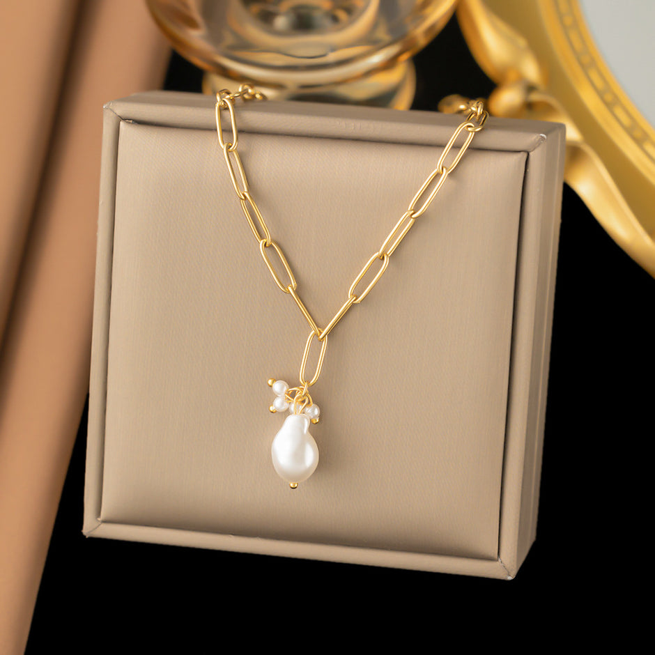 Cross Chain Pearl Necklace