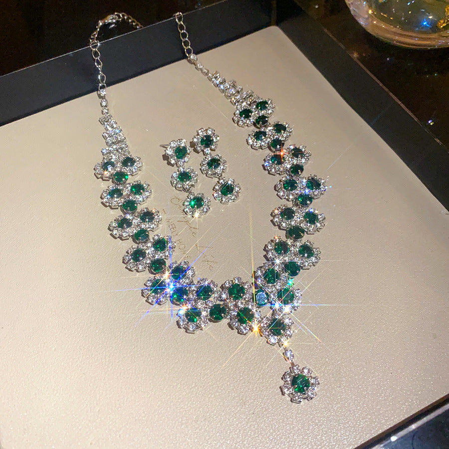 Diamond Flower Layered Necklace & Earring Set