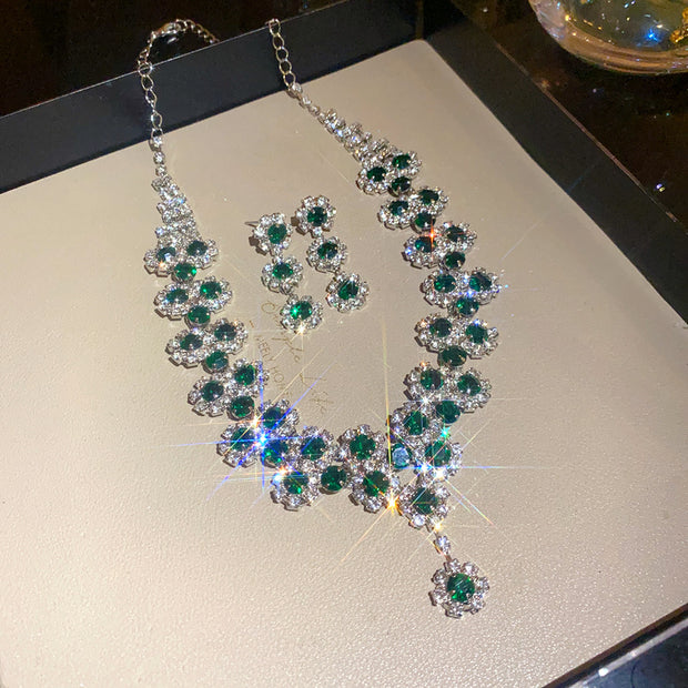 Diamond Flower Layered Necklace & Earring Set