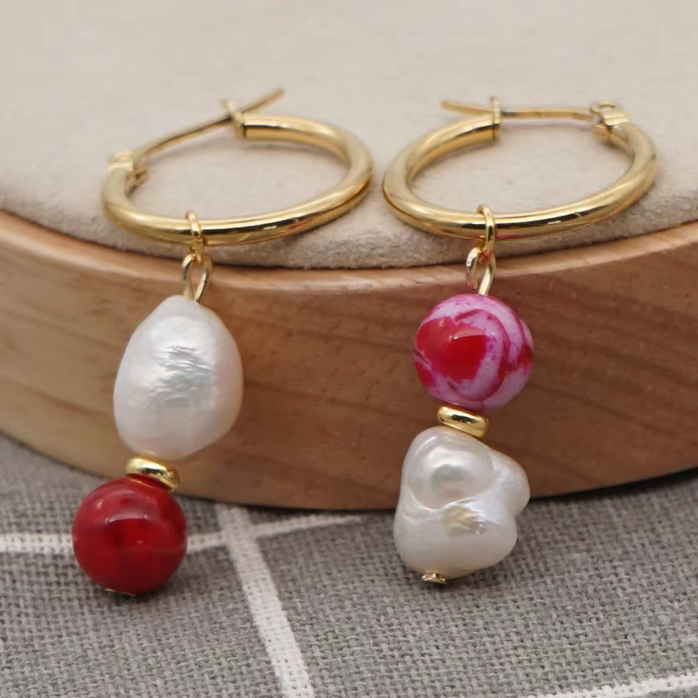 Drop Dangle Earring Freshwater Baroque Pearl Brincos Stainless Steel Earrings Natural Stone Earings for Women Jewelry