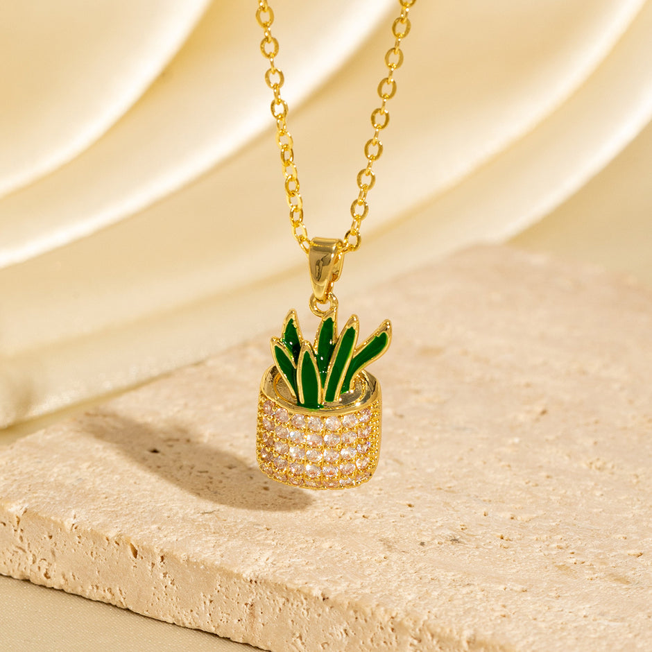 Zircon Cactus Pendant Necklace