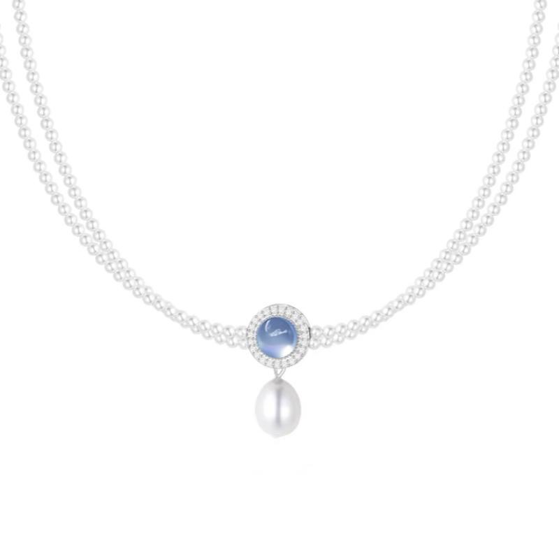 Aquamarine & Freshwater Pearl Crown Necklace