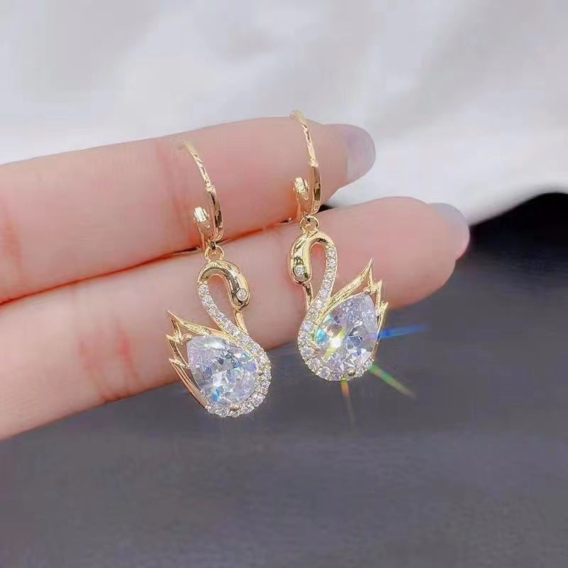 Sweet Rhinestone Swan Earrings Ins Fashion Earrings for Women Jewelry