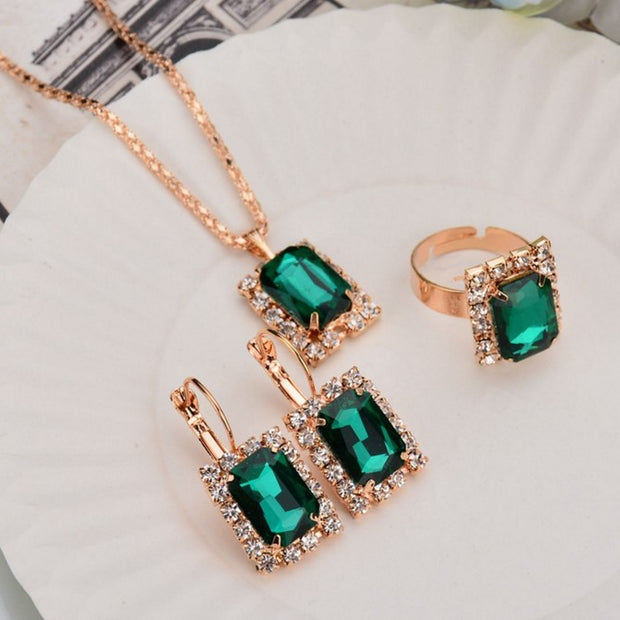 The Crystal Set Necklace Earring Ring Three-Piece Set