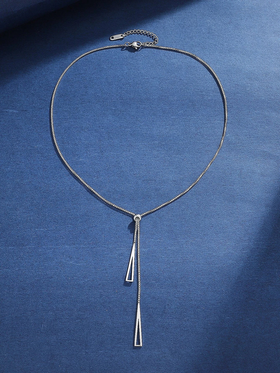 1Pc Geometric Charm Y Lariat Necklace, Stainless Steel Jewelry
