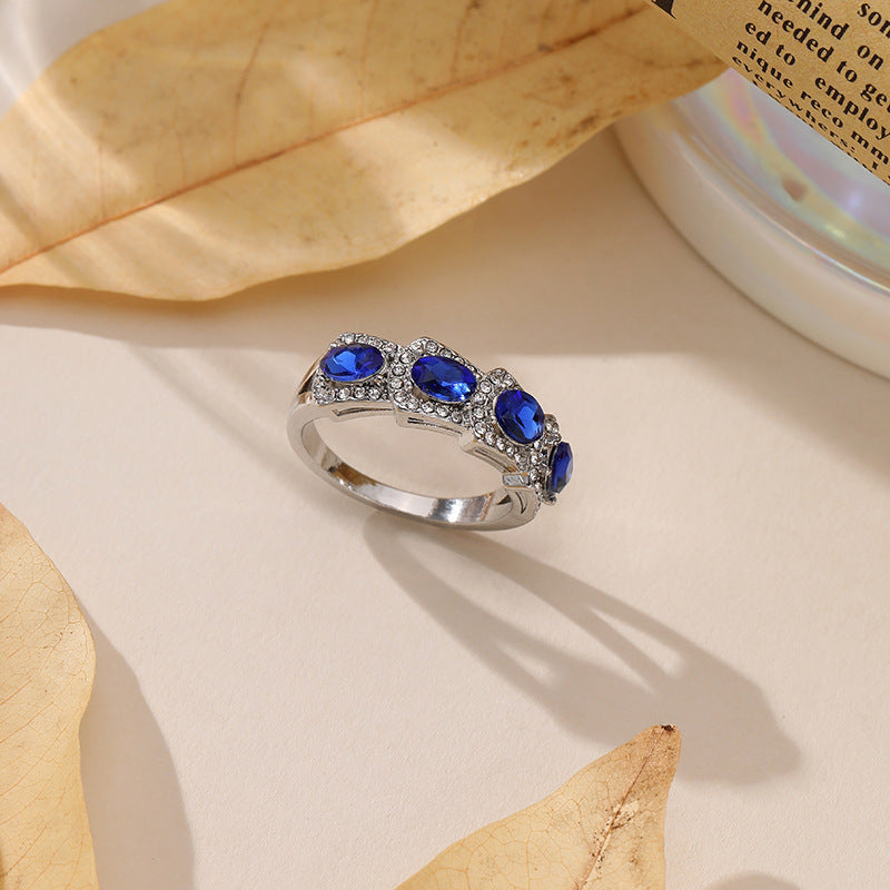 Blue Zircon Geometric Ring
