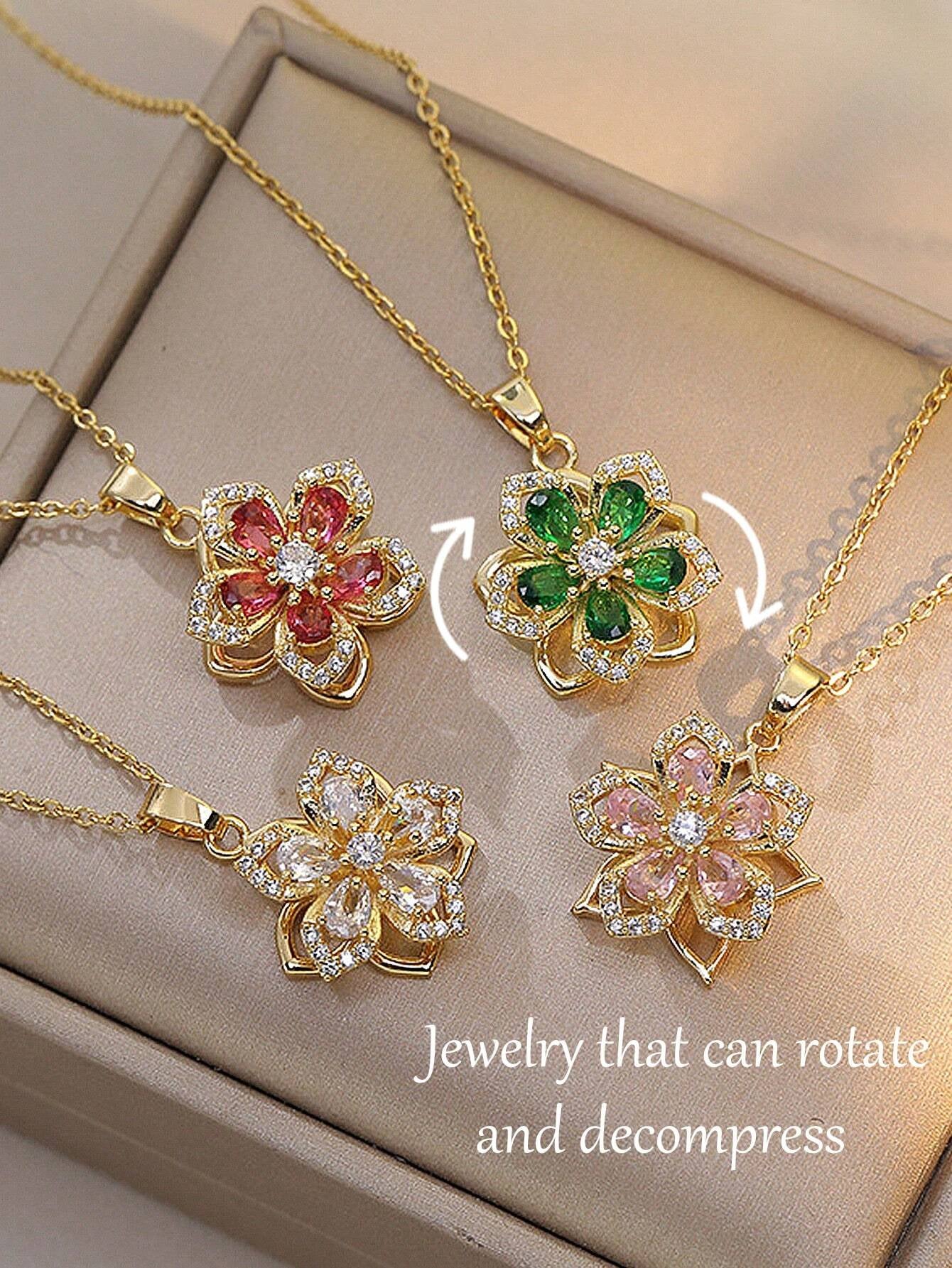 1Pc Copper & Cubic Zirconia Plum Blossom Shaped Rotatable Women'S Fashion Necklace