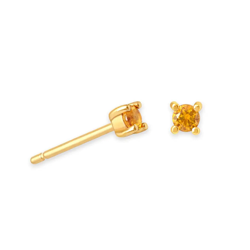 18K Gold Plated 925 Silver Birthstone Stud Earrings - Mini Colored Zircon