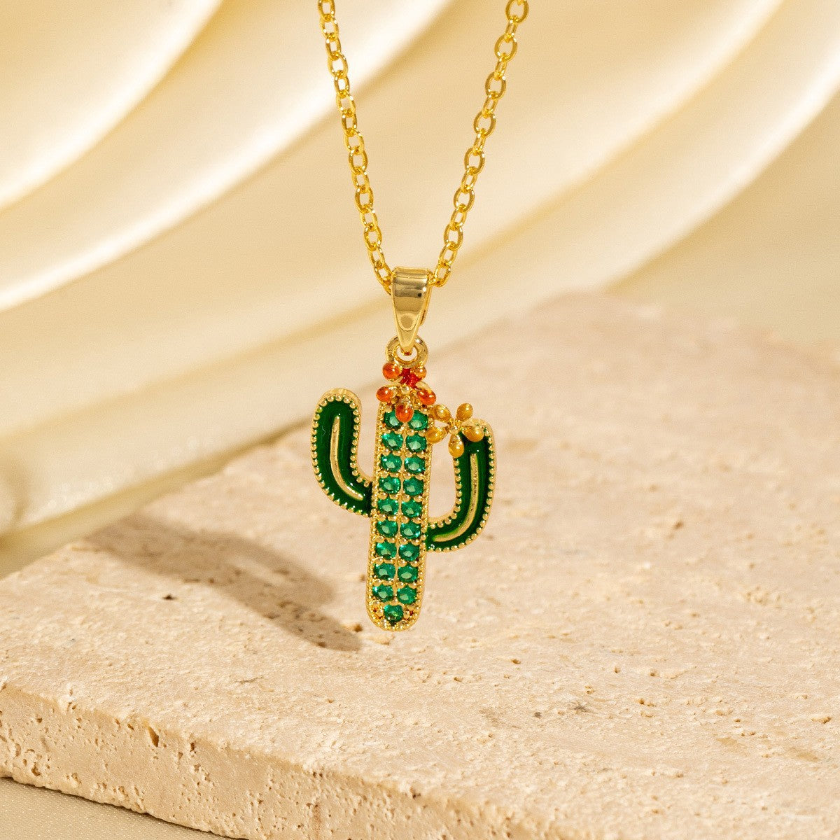 Zircon Cactus Pendant Necklace