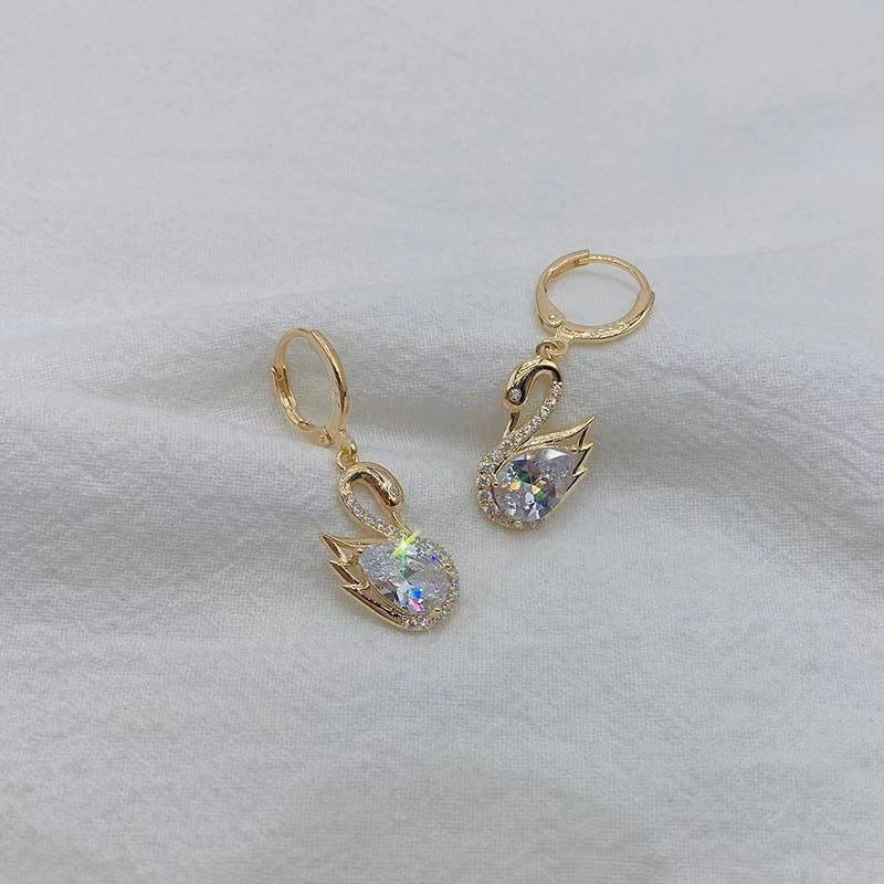 Sweet Rhinestone Swan Earrings Ins Fashion Earrings for Women Jewelry