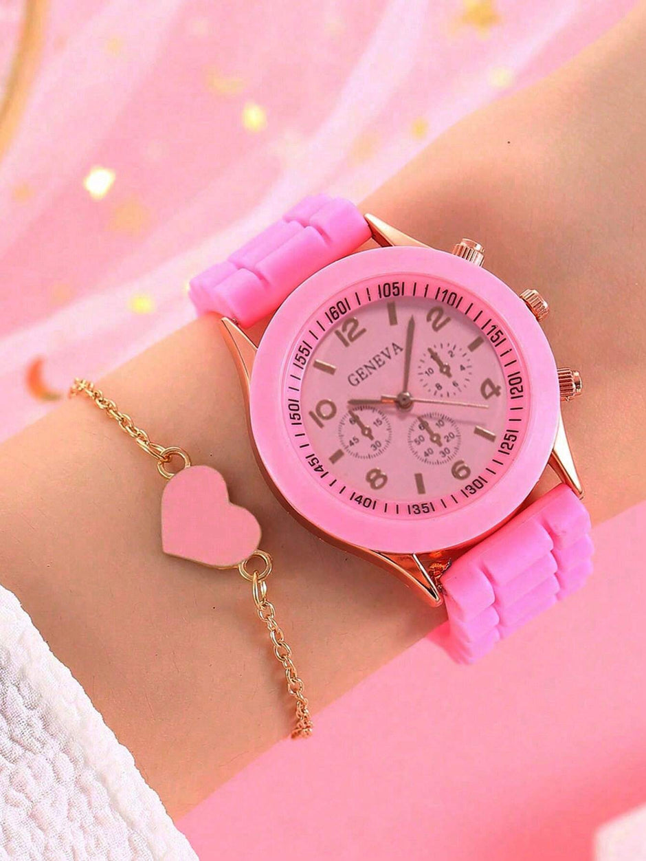 5Pcs Cute White Silicone Watch Girls Quartz Watch Necklace Bracelet Earrings Jewelry Jewelry Set Halloween Gift Christmas Gift Friends the Best Choice