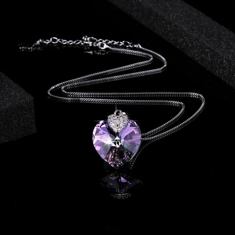 Fashion 925 Silver Heart Shape Crystal Hook Earrings Zircon Pendant Necklace Gift for Lady CZ Women Charm Anniversary Gift Birthday Party Jewelry Bridal Engagement Wedding Jewelry Gift