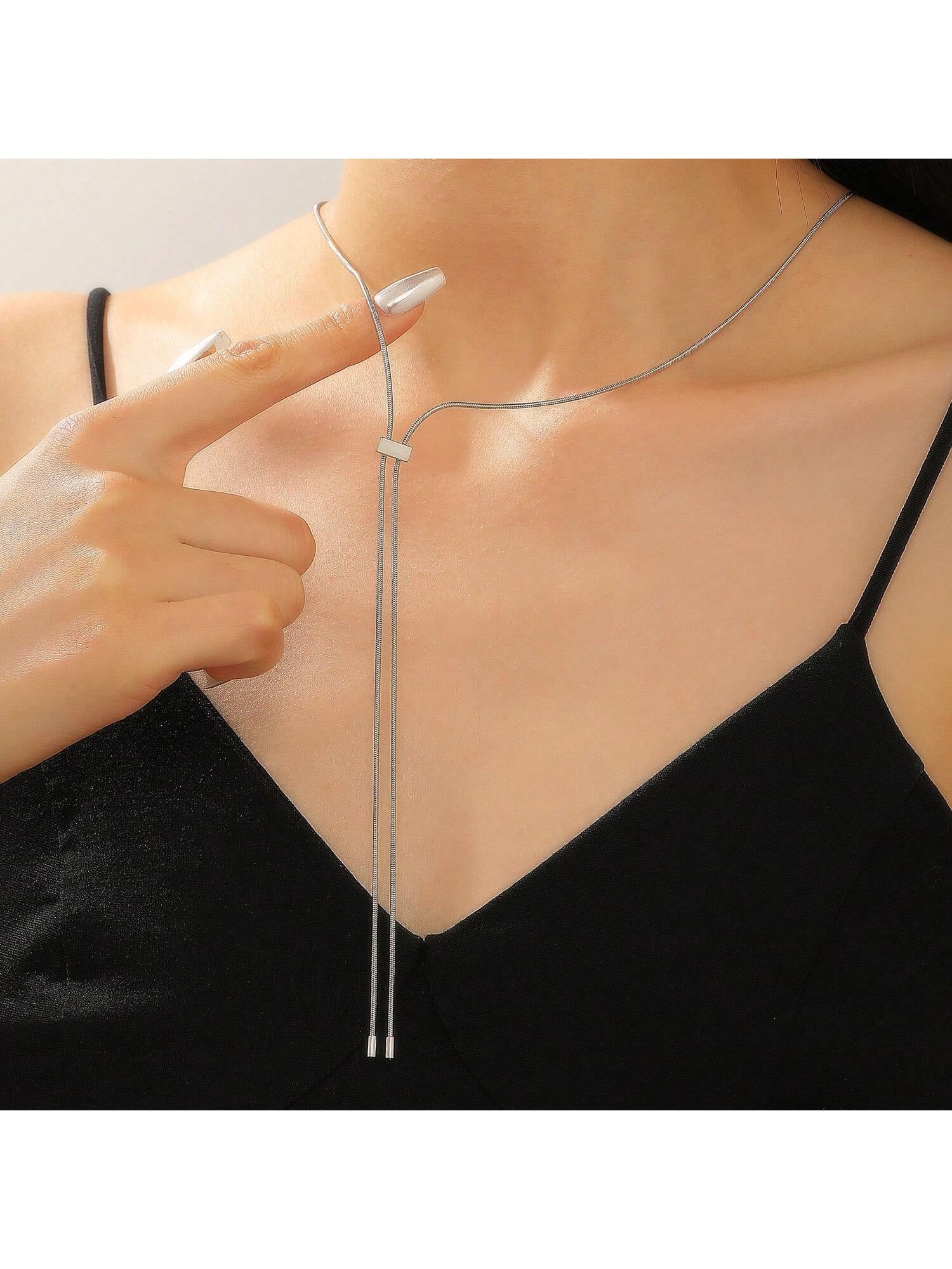 1Pc Geometric Charm Y Lariat Necklace, Stainless Steel Jewelry