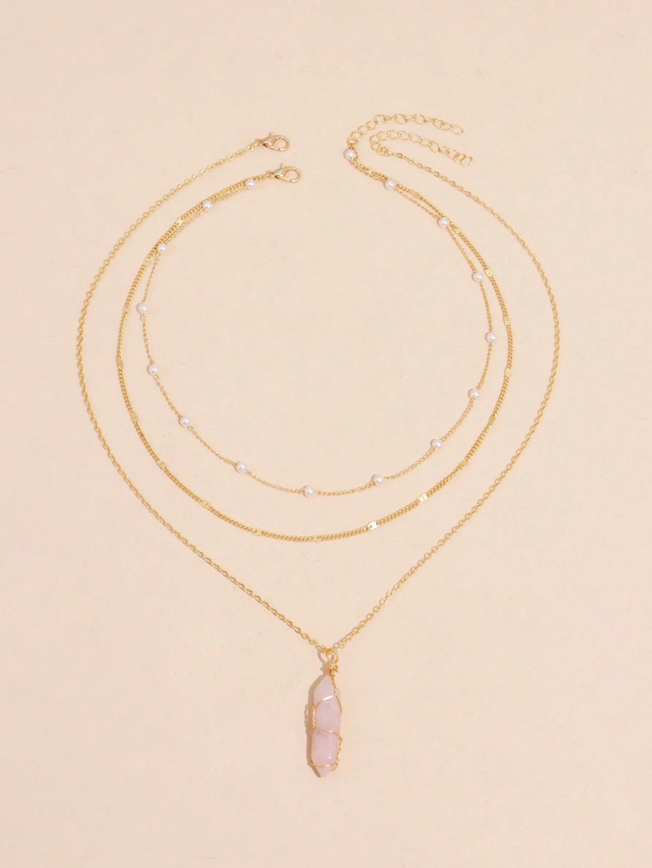2Pcs Multi-Layer Faux Pearl round Disc Necklace (Random Pearl Quantity, Not Fixed)