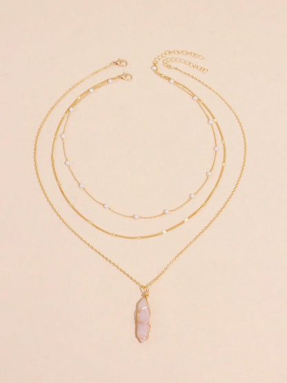 2Pcs Multi-Layer Faux Pearl round Disc Necklace (Random Pearl Quantity, Not Fixed)