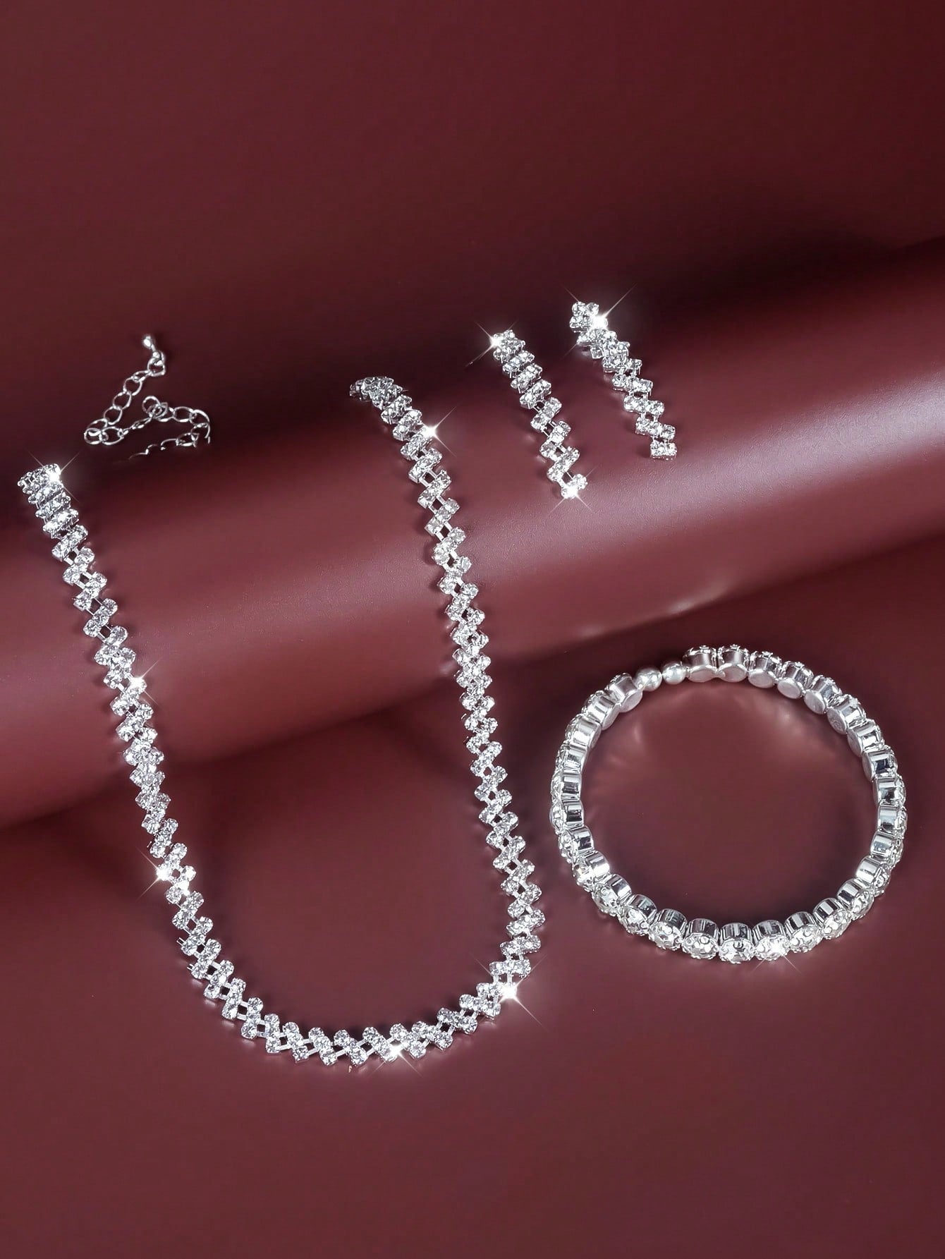 4Pcs Fashionable Rhinestone Jewelry Set Necklace for Women, Suitable for Daily Wear, Wedding, Party Dresses