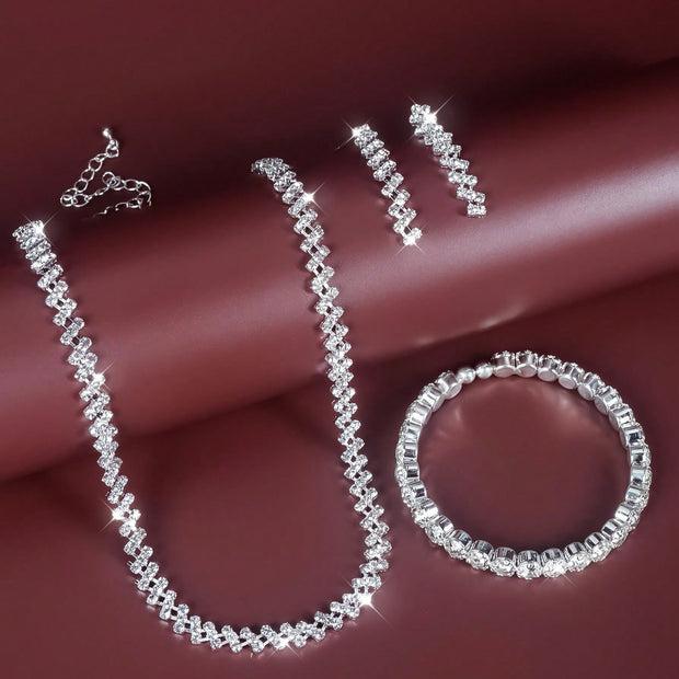 4Pcs Fashionable Rhinestone Jewelry Set Necklace for Women, Suitable for Daily Wear, Wedding, Party Dresses