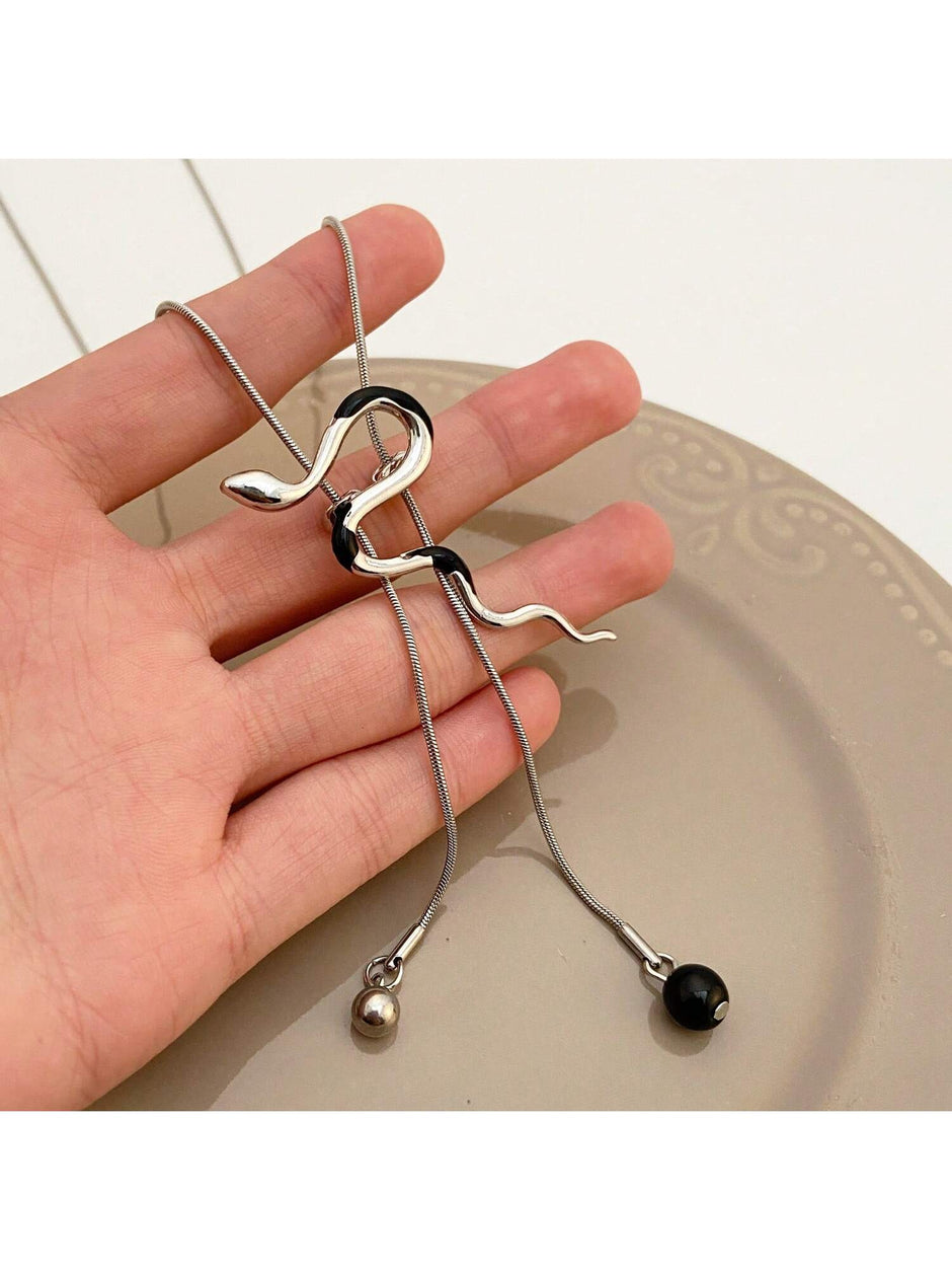 1Pc Geometric Charm Y Lariat Necklace, Stainless Steel Jewelry