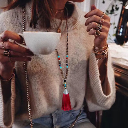 Bohemia Long Necklace Women Long Chain Sweater Chain Ethnic Tassel Necklaces Bijoux Femme Colar Clothing Jewelry Wholesale Bff