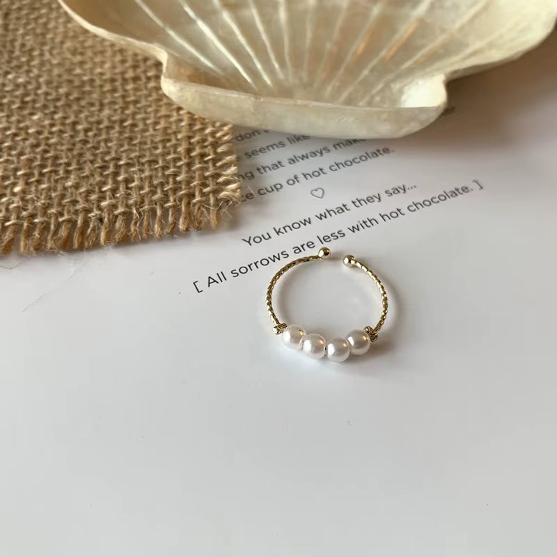 4 Designs Beaded Natural Freshwater Pearl Rings Cluster Irregular Rings for Women Tassel Minimalist Elegant Ring 2020