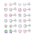 Stainless Steel Screw Back Stud Earring Set (12 Pairs)
