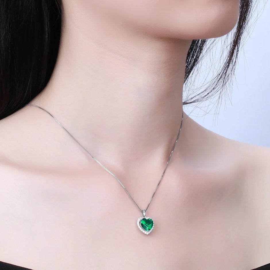 May Birthstone Necklace Women Green Heart Emerald CZ 925 Sterling Silver Pendant Jewelry Mother'S Day Gift