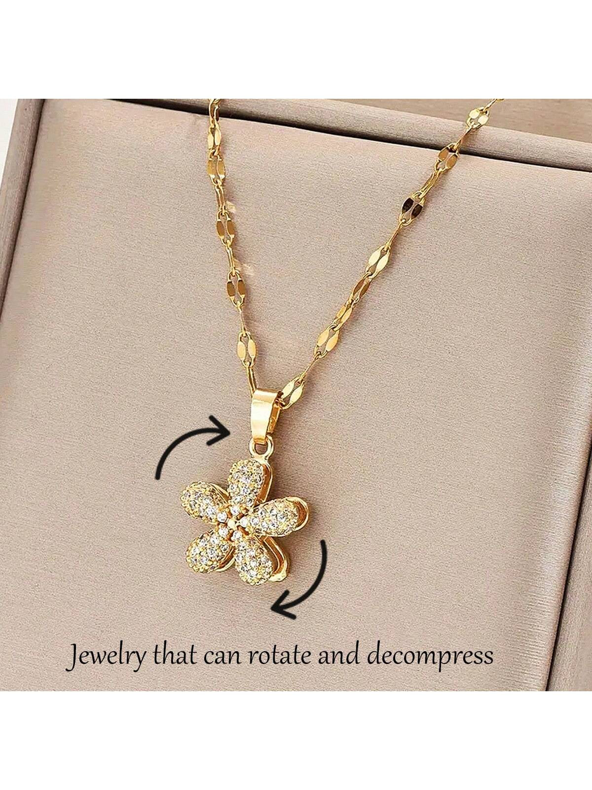 1Pc Copper & Cubic Zirconia Plum Blossom Shaped Rotatable Women'S Fashion Necklace