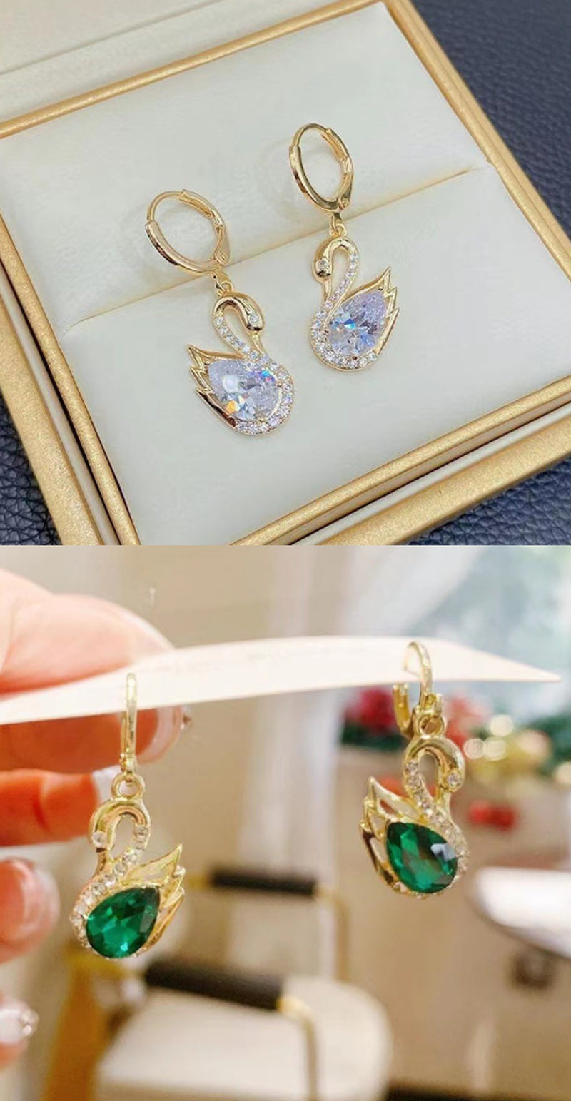 Sweet Rhinestone Swan Earrings Ins Fashion Earrings for Women Jewelry