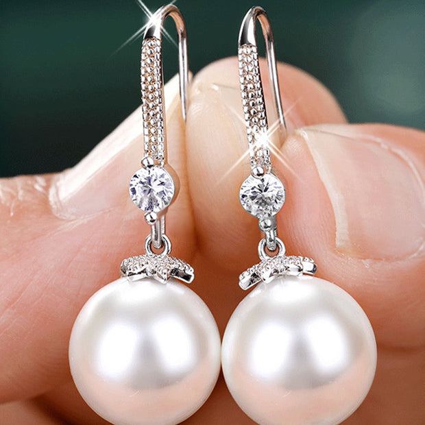 1Pair White Faux Pearl Drop Dangle Earrings for Women Girls Exquisite Daily Jewelry Elegant Wedding Holiday Gift