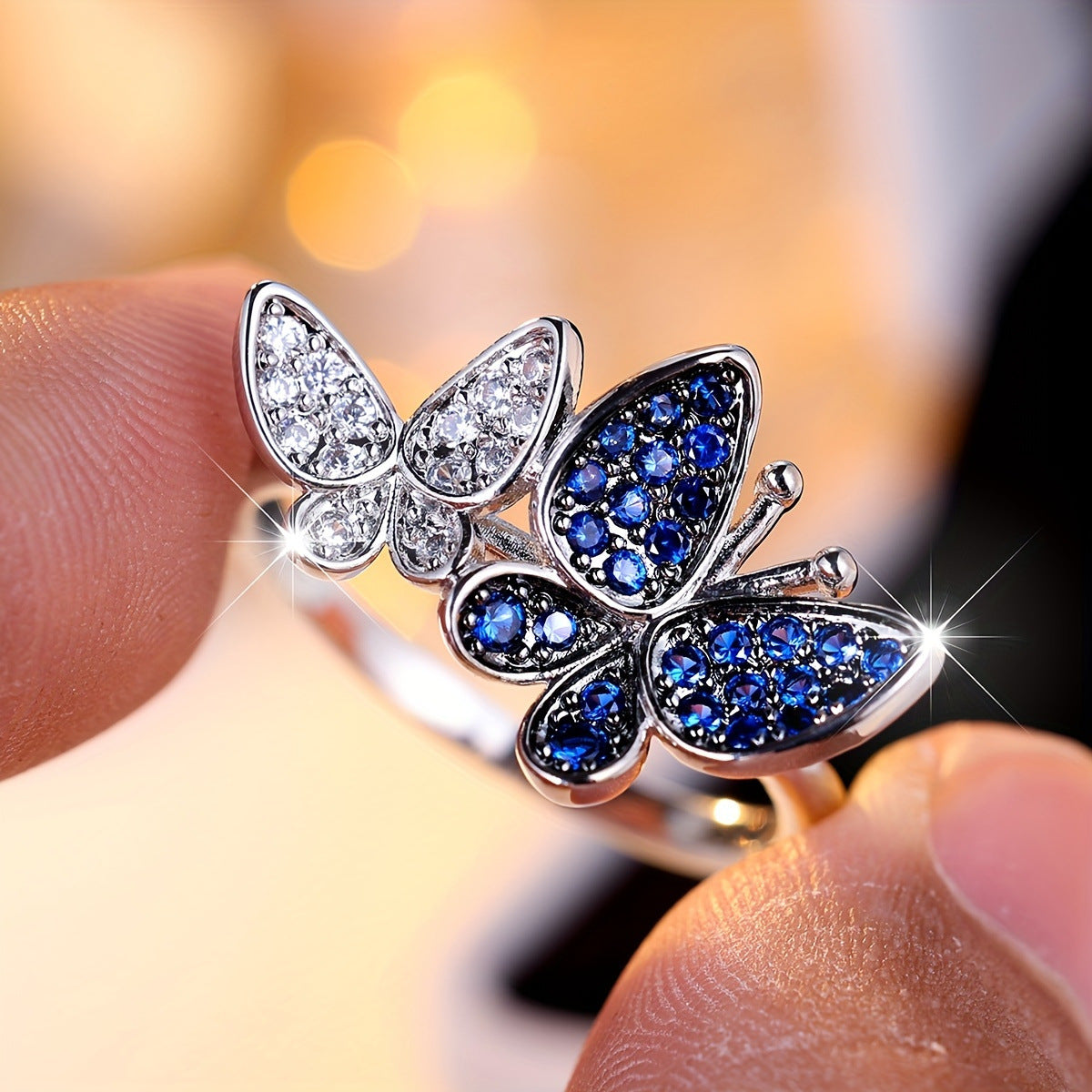 Blue & White Butterfly Ring