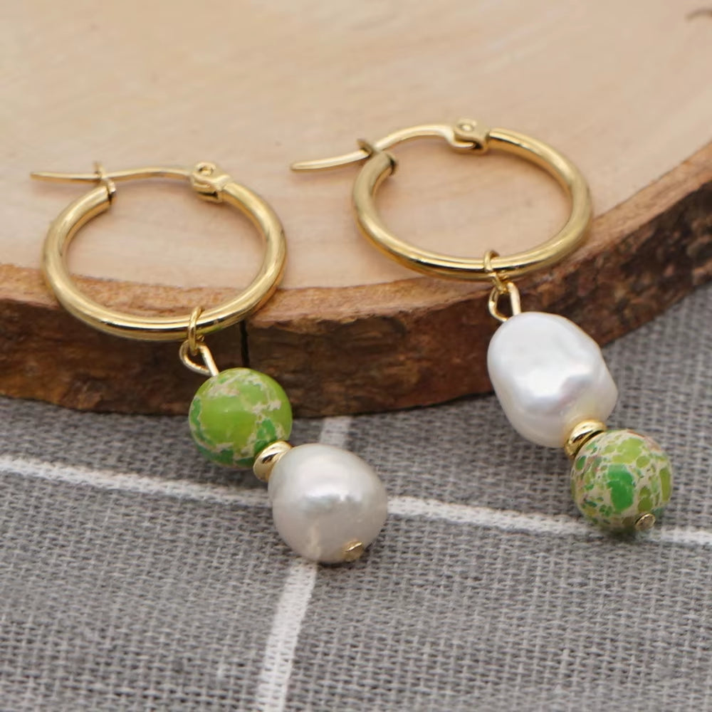 Drop Dangle Earring Freshwater Baroque Pearl Brincos Stainless Steel Earrings Natural Stone Earings for Women Jewelry