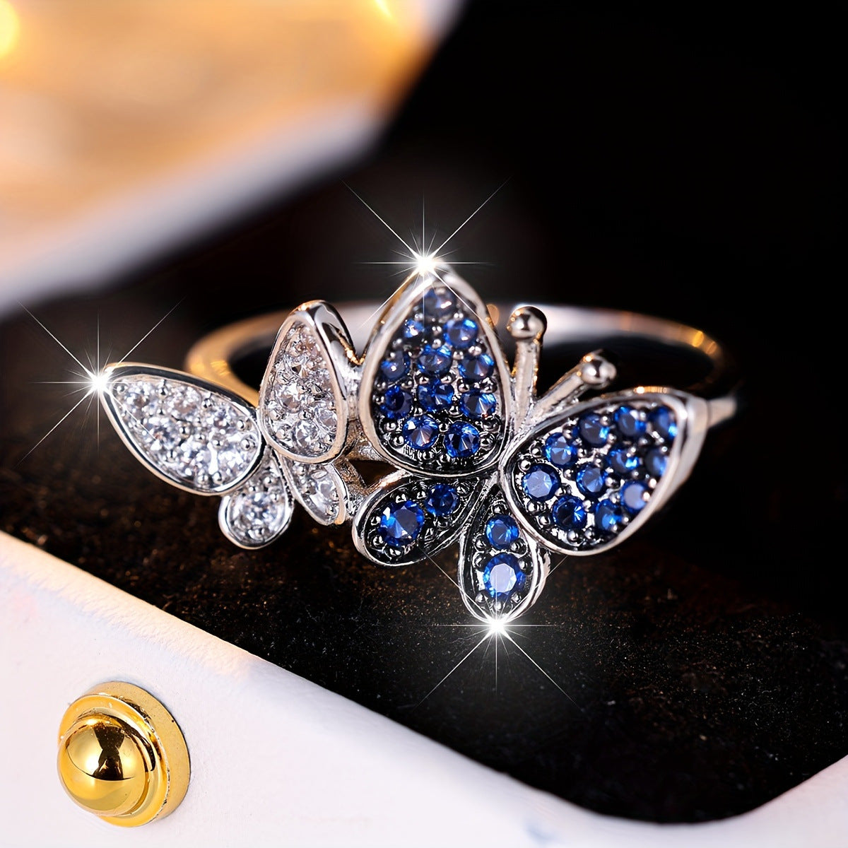 Blue & White Butterfly Ring