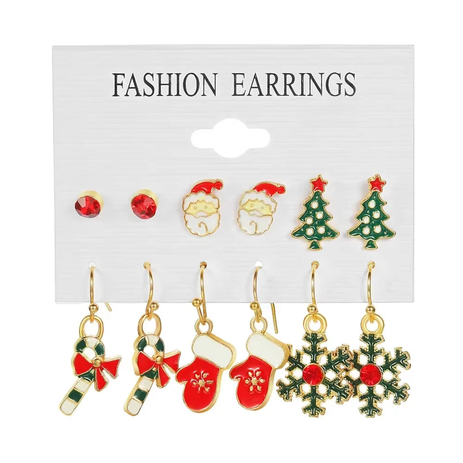 Fashion Cartoon Christmas Earring Set Female Snowflake Tree Snowman Bell Earring Fashion Christmas Ball Earring Jewelry Gifts