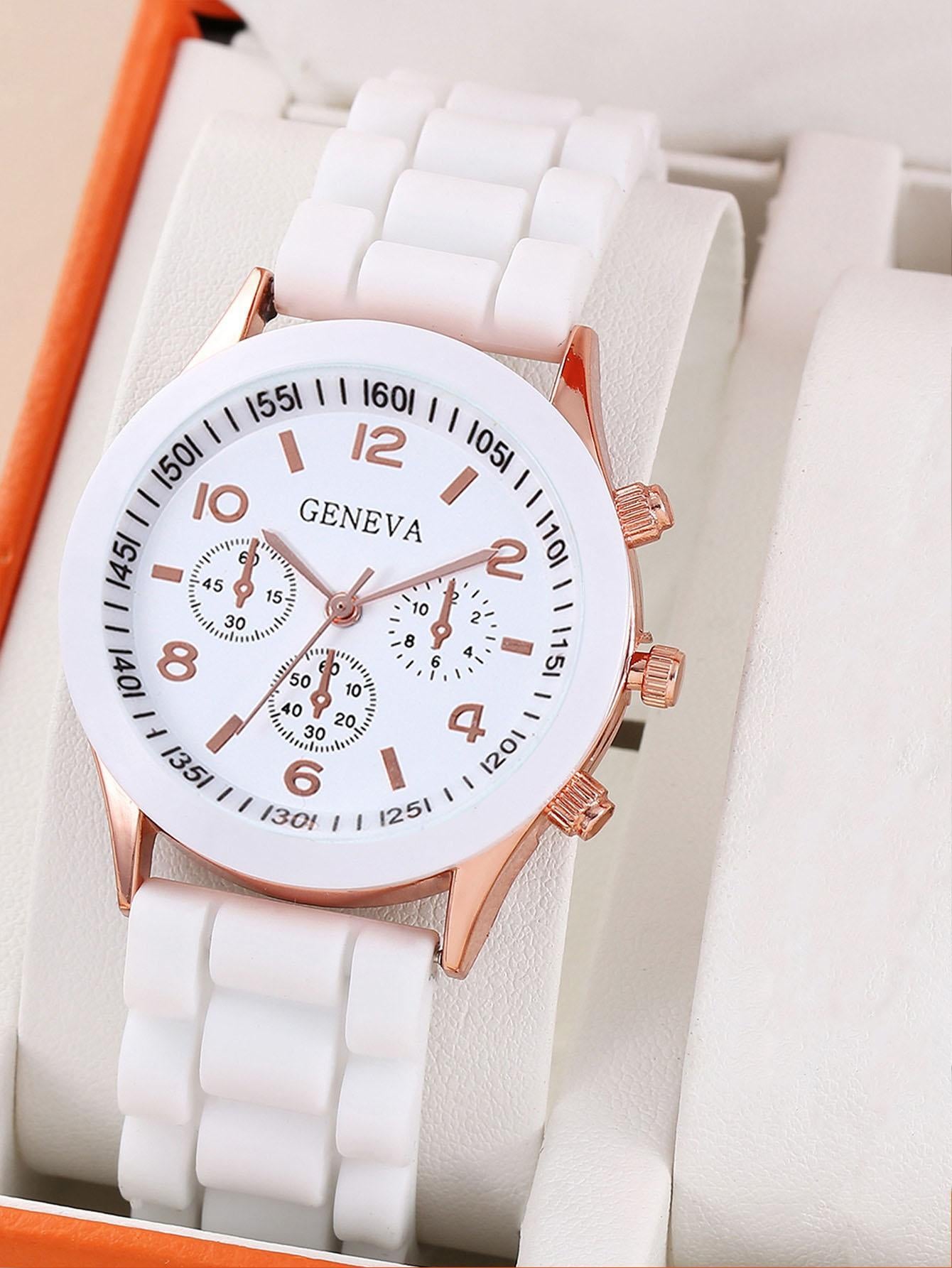 5Pcs Cute White Silicone Watch Girls Quartz Watch Necklace Bracelet Earrings Jewelry Jewelry Set Halloween Gift Christmas Gift Friends the Best Choice
