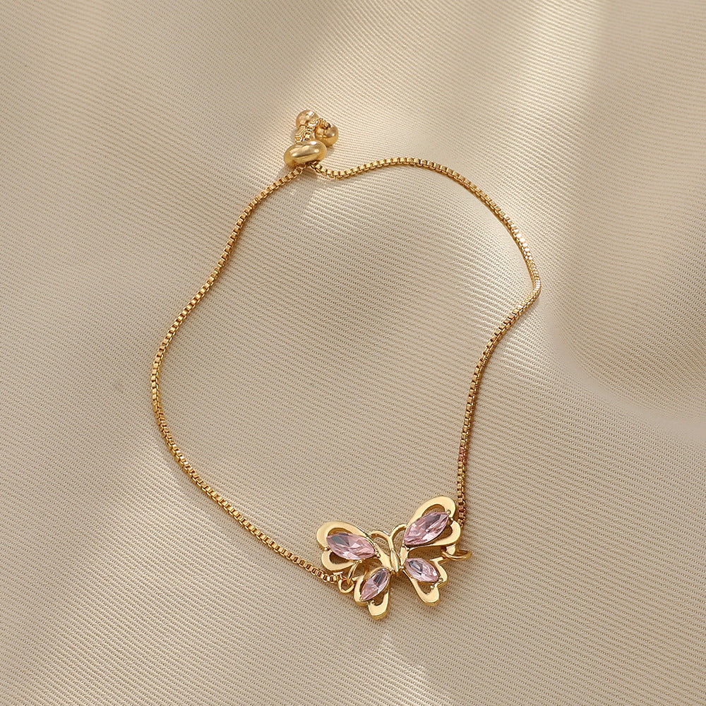 Pink Crystal Hollow Butterfly Bracelet